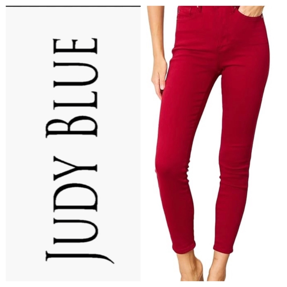 Like New Judy Blue High-Waist Skinny Pomegranate Red Tummy Control Sz 15/32